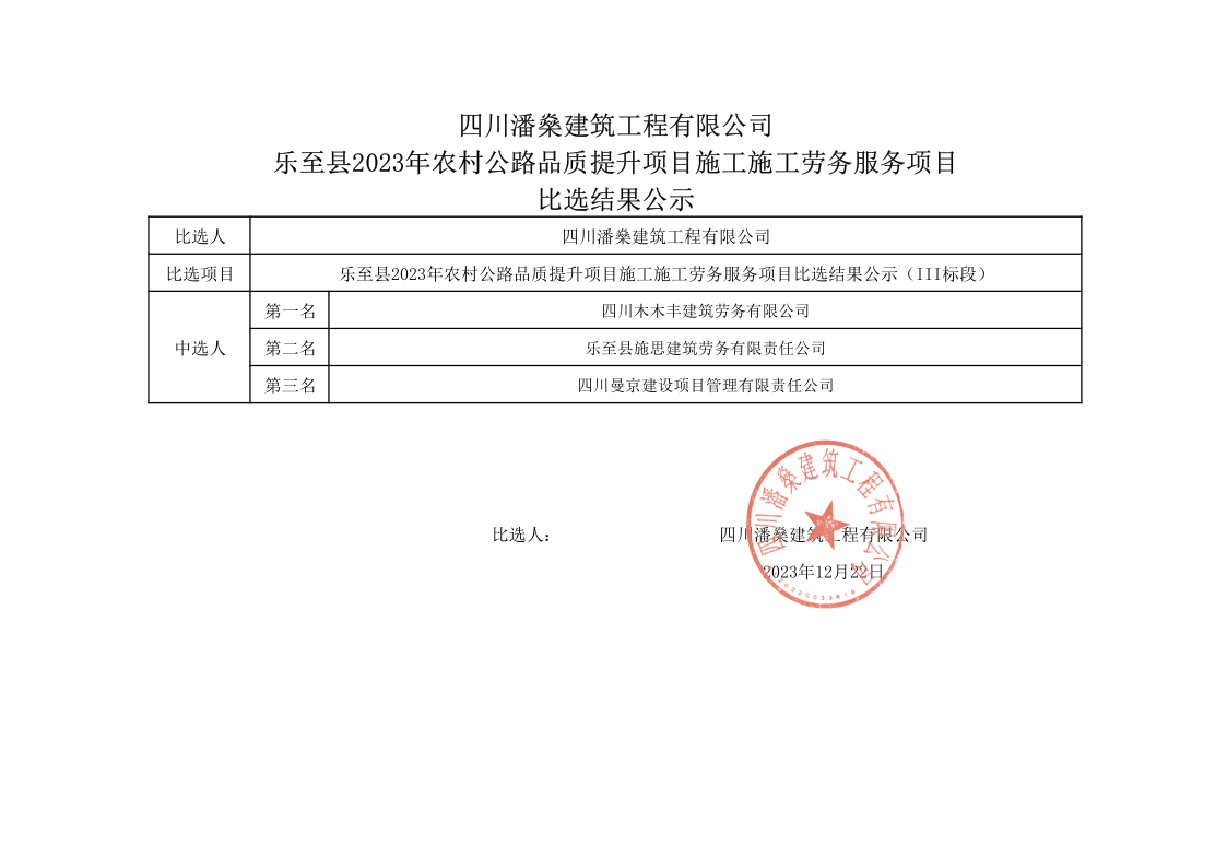 乐至县2023年农村公路品质提升项目施工施工劳务服务项目比选结果公示（III标段））_1